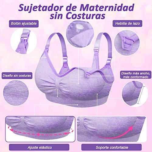Rovtop 3 Pcs Sujetador de Lactancia de Sujetador de Maternidad Sin Costuras para Mujer Dormir Acolchado Extraíble, Adecuado para Lactancia(Talla XL)