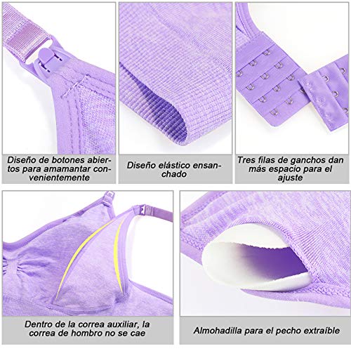 Rovtop 3 Pcs Sujetador de Lactancia de Sujetador de Maternidad Sin Costuras para Mujer Dormir Acolchado Extraíble, Adecuado para Lactancia(Talla XL)