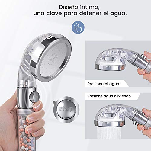 Rovtop Alcachofa de Ducha Válvula de Cierre de Agua - Cabezal de Ducha de Mano Filtración de Alta Presión de Ahorro de Agua con un Paquete Adicional de Repuesto (3 Modos + Botón de STOP) Rovtop Alcachofa de Ducha Válvula de Cierre de Agua - Cabezal de Ducha de Mano Filtración de Alta Presión de Ahorro de Agua con un Paquete Adicional de Repuesto (3 Modos + Botón de STOP)