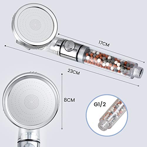 Rovtop Alcachofa de Ducha Válvula de Cierre de Agua - Cabezal de Ducha de Mano Filtración de Alta Presión de Ahorro de Agua con un Paquete Adicional de Repuesto (3 Modos + Botón de STOP)