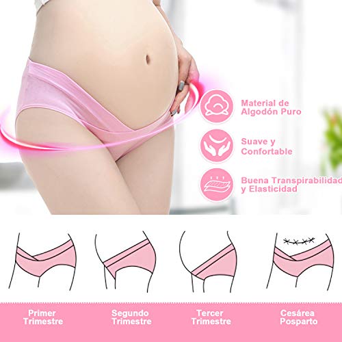 Rovtop Bragas Embarazadas Algodon 6Pcs - Bragas de Algodón para Premamá + 1Pcs Bolsa de Lavandería, Bragas Maternidad Algodón para Embarazadas (M)