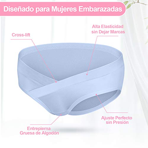 Rovtop Bragas Embarazadas Algodon 6Pcs - Bragas de Algodón para Premamá + 1Pcs Bolsa de Lavandería, Bragas Maternidad Algodón para Embarazadas (M)