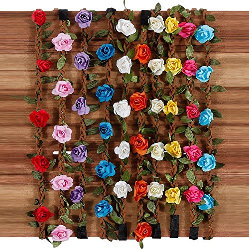 Rovtop10 Piezas Corona de Flor Venda de Pelo Redondo Venda de Flor Diadema de Flores para Mujer Multicolor con Rosa Flor Festival Boda Playa Aplicable Cintas para Pelo