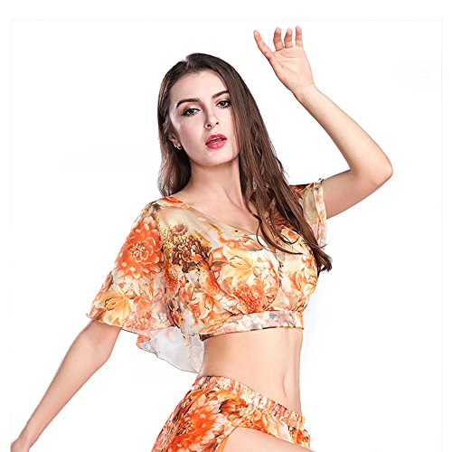 ROYAL SMEELA Danza del Vientre Top Danza del Vientre Sexy Top Danza de la Moda Top Performance Clothing Danza del Vientre Traje Naranja