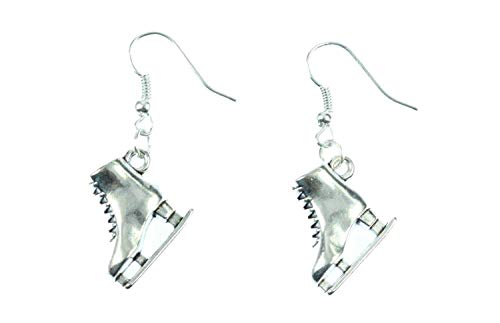Royal Swan Pendientes de patines de hielo de plata tibetana con ganchos de ley 925 para patinaje sobre hielo de invierno, bolsa de regalo de organza Royal Swan Pendientes de patines de hielo de plata tibetana con ganchos de ley 925 para patinaje sobre hielo de invierno, bolsa de regalo de organza