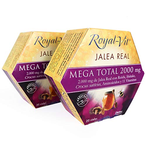 Royal-Vit - Jalea Real Mega Total de 2000 mg. Pack x 2 de 20 Viales de 10 ml de Dietisa - Contribuye a Disminuir la Fatiga y Reforzar el Sistema Inmunológico - Con Reishi, Aminoácidos y 11 Vitaminas Royal-Vit - Jalea Real Mega Total de 2000 mg. Pack x 2 de 20 Viales de 10 ml de Dietisa - Contribuye a Disminuir la Fatiga y Reforzar el Sistema Inmunológico - Con Reishi, Aminoácidos y 11 Vitaminas