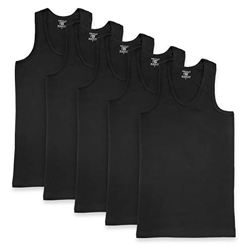 ROYALZ Camiseta Hombre 100% algodón Pack de 5 clásico Tank Top Camisetas-Interiores Larga Oeko-Tex Standard 100 Probado Set de 5, Tamaño:XXL, Set:5X / Negro