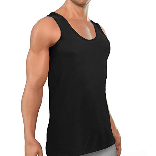 ROYALZ Camiseta Hombre 100% algodón Pack de 5 clásico Tank Top Camisetas-Interiores Larga Oeko-Tex Standard 100 Probado Set de 5, Tamaño:XXL, Set:5X / Negro