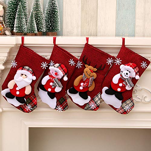 ROYEO Medias de Navidad 4 Piezas, Calcetines de Navidad para el árbol de Navidad Chimenea Decoración, Adorno de Navidad Bolsa de Dulces, Calcetín de Decoración Navideña para Llenar y Colgar