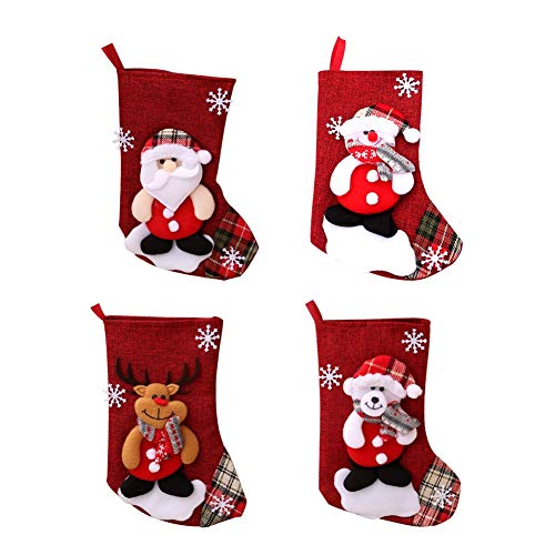 ROYEO Medias de Navidad 4 Piezas, Calcetines de Navidad para el árbol de Navidad Chimenea Decoración, Adorno de Navidad Bolsa de Dulces, Calcetín de Decoración Navideña para Llenar y Colgar