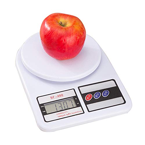 Rpanle Báscula Digital para Cocina, Balanza Cocina de Alta Precisión 10kg / 22 lbs, Balanza de Alimentos Multifuncional, Peso de Cocinacon Pantalla LCD, Color Blanco (Baterías Incluidas)