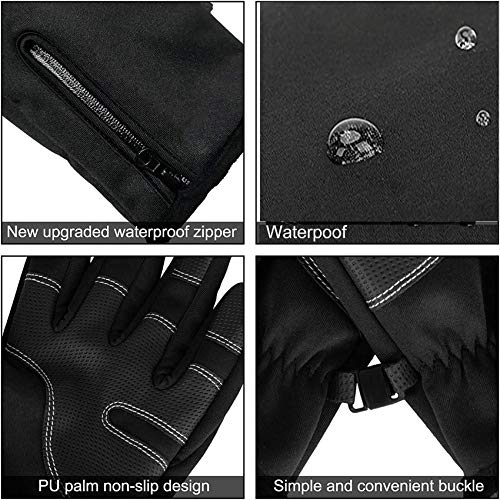 Rpanle Guantes de Invierno Caliente, Guantes de Pantalla Táctil Silicona Antideslizante Forro Vellón Térmico Anti-Viento Impermeable, para Esquí Nieve Ciclismo Deporte, Negro (M)