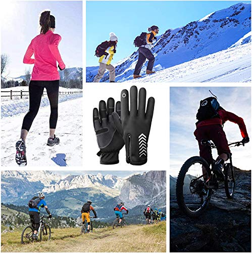 Rpanle Guantes de Invierno Caliente, Guantes de Pantalla Táctil Silicona Antideslizante Forro Vellón Térmico Anti-Viento Impermeable, para Esquí Nieve Ciclismo Deporte, Negro (M)