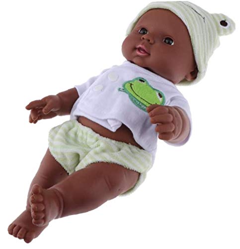 Rrunzfon 30cm Realista Huggable Vinilo Modelo De La Muñeca De La Muñeca Recién Nacido Africano Negro En La Ropa De Dormir De Los Niños Juguete Verde