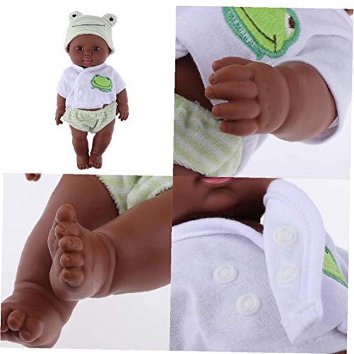 Rrunzfon 30cm Realista Huggable Vinilo Modelo De La Muñeca De La Muñeca Recién Nacido Africano Negro En La Ropa De Dormir De Los Niños Juguete Verde