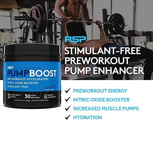 RSP Pump Boost: refuerzo previo al entrenamiento sin estimulantes y refuerzo de óxido nítrico, impulso de energía y resistencia de entrenamiento mejorada, Sin sabor