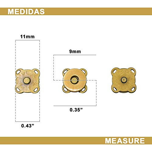 RUBY-10 Juegos Botónes Flor de Coser en Bolsa Cierre Magnético para Bolsos Costura,Manualida en Bolsita,Ropa,Bricolaje Dorado(15x15mm-B)