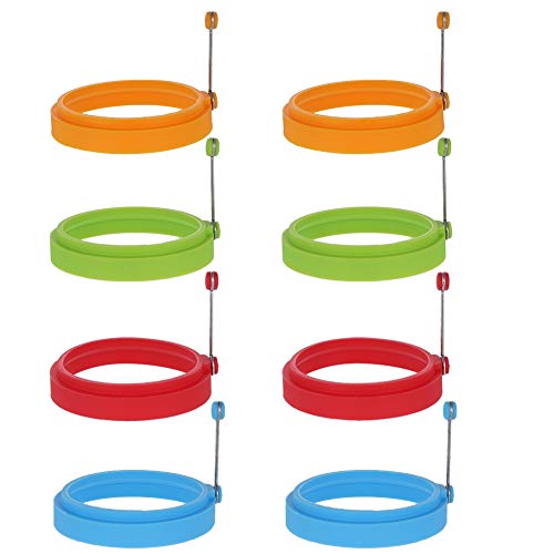 Rubywoo&chili 8Pcs Anillos de Huevo de Silicona Resistente al Calor, Antiadherente Huevo Moldes Redondos para Freír Huevos, Tortitas, Herramienta de Cocina (Azul/Verde/Rojo/Naranja) Rubywoo&chili 8Pcs Anillos de Huevo de Silicona Resistente al Calor, Antiadherente Huevo Moldes Redondos para Freír Huevos, Tortitas, Herramienta de Cocina (Azul/Verde/Rojo/Naranja)