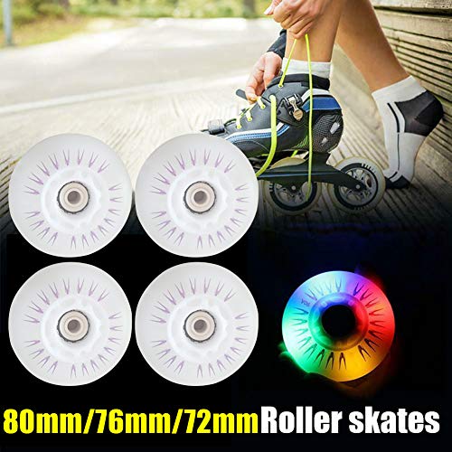 Ruedas de patines en línea, 4 piezas LED Flash intermitente Ruedas de patín Rueda de repuesto 72 mm / 76 mm / 80 mm Rodillo en línea para niños y adolescentes