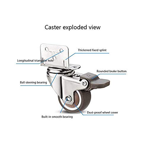 Ruedas silenciosas en forma de L de 4 piezas, ruedas giratorias de goma con freno, para muebles, mesa, carro, cuna, ruedas, gabinete de cocina (25mm)
