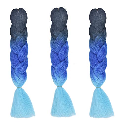 RuiSi 24 pulgadas azul 3 colores degradado trenza extensión de peluca trenza grande contiene 3 trenzas