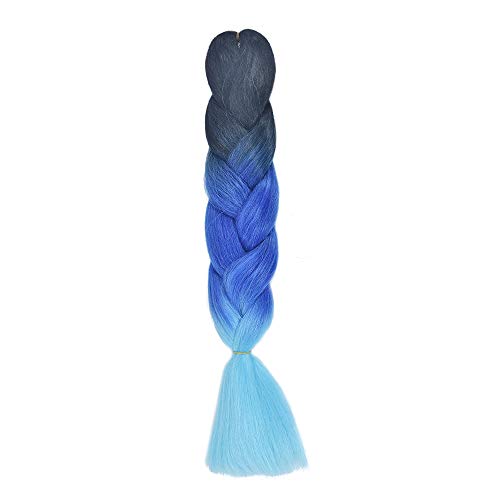 RuiSi 24 pulgadas azul 3 colores degradado trenza extensión de peluca trenza grande contiene 3 trenzas