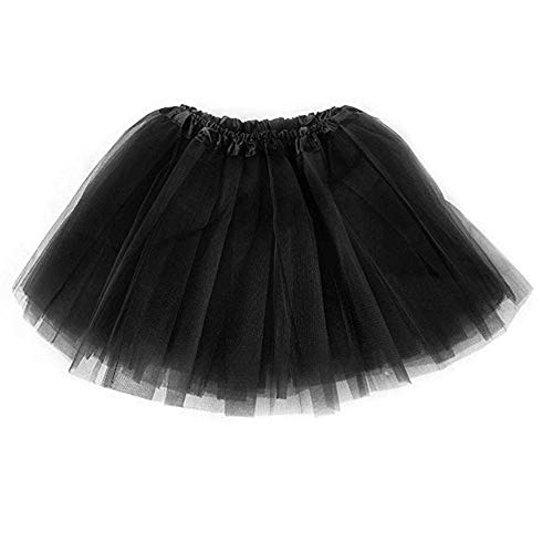 Ruiuzi Falda tutú para niños, Falda clásica de Tul de 4 Capas para Fiesta de Halloween, Disfraz, Fiesta de Disfraces (Negro, Niños (2-8 años))