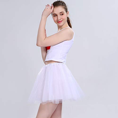 Ruiuzi Mini falda de tutú para mujer, 4 capas, para baile, disfraz, fiesta, Halloween, bailarina rockera Blanco Talla única