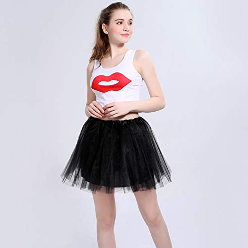 Ruiuzi Mini falda de tutú para mujer, 4 capas, para baile, disfraz, fiesta, Halloween, bailarina rockera Negro Talla única