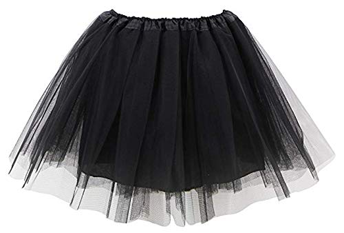 Ruiuzi Mini falda de tutú para mujer, 4 capas, para baile, disfraz, fiesta, Halloween, bailarina rockera Negro Talla única Ruiuzi Mini falda de tutú para mujer, 4 capas, para baile, disfraz, fiesta, Halloween, bailarina rockera Negro Talla única