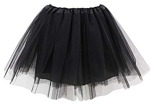 Ruiuzi Mini falda de tutú para mujer, 4 capas, para baile, disfraz, fiesta, Halloween, bailarina rockera Negro Talla única