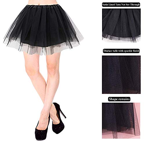 Ruiuzi Mini falda de tutú para mujer, 4 capas, para baile, disfraz, fiesta, Halloween, bailarina rockera Negro Talla única Ruiuzi Mini falda de tutú para mujer, 4 capas, para baile, disfraz, fiesta, Halloween, bailarina rockera Negro Talla única
