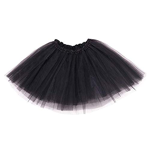 Ruiuzi Mini falda de tutú para mujer, 4 capas, para baile, disfraz, fiesta, Halloween, bailarina rockera Negro Talla única Ruiuzi Mini falda de tutú para mujer, 4 capas, para baile, disfraz, fiesta, Halloween, bailarina rockera Negro Talla única