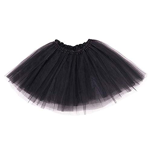 Ruiuzi Mini falda de tutú para mujer, 4 capas, para baile, disfraz, fiesta, Halloween, bailarina rockera Negro Talla única