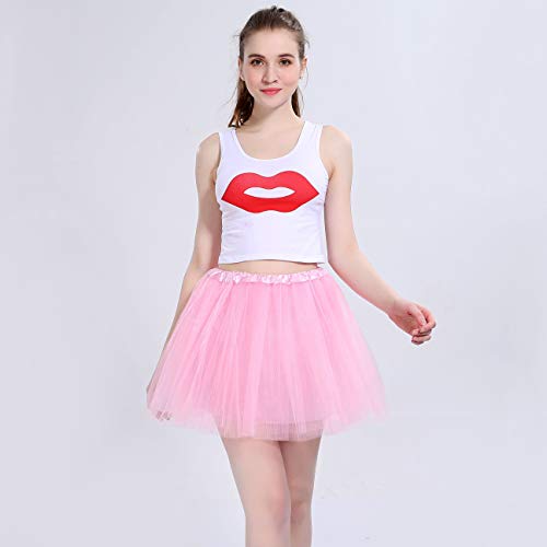 Ruiuzi Mini falda de tutú para mujer, 4 capas, para baile, disfraz, fiesta, Halloween, bailarina rockera Rosa. Talla única