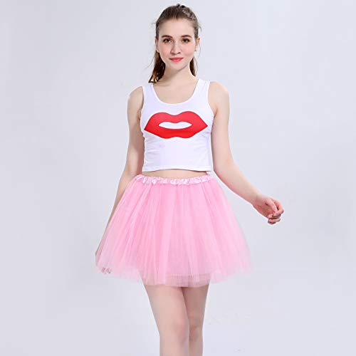 Ruiuzi Mini falda de tutú para mujer, 4 capas, para baile, disfraz, fiesta, Halloween, bailarina rockera Rosa. Talla única Ruiuzi Mini falda de tutú para mujer, 4 capas, para baile, disfraz, fiesta, Halloween, bailarina rockera Rosa. Talla única