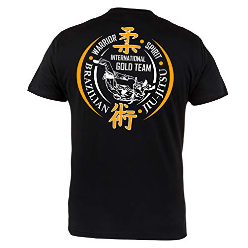 Rule Out Camiseta Ropa de lucha. Brasileño jiu-jitsu. Internacional Dorado Equipo Entrenamiento Gimnasio sportswear. MMA Prenda De Lucha Marciales Artes Informal - Negro, Large