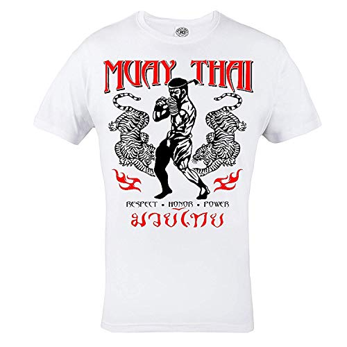 Rule Out Hombre Artes Marciales Camiseta. Muay Thai. Respect. Honor. Power. Casual Wear (Talla Medium)
