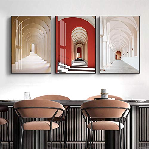 Rumlly Arcos Circulares Pasillos Pintura en Lienzo Arte de la Pared Impresión de Carteles Imágenes Impresión en Lienzo para la Sala de Estar Decoración del hogar-40x60cm 3 Piezas Sin Marco