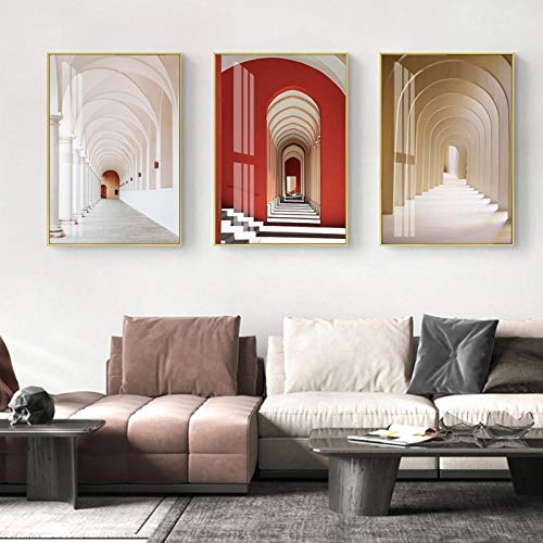 Rumlly Arcos Circulares Pasillos Pintura en Lienzo Arte de la Pared Impresión de Carteles Imágenes Impresión en Lienzo para la Sala de Estar Decoración del hogar-40x60cm 3 Piezas Sin Marco