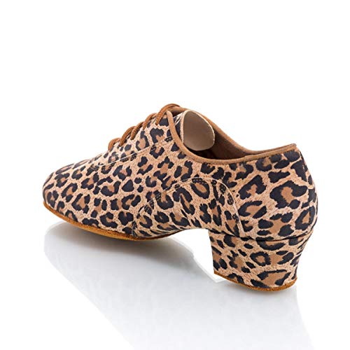 Rummos Mujeres Zapatos de Entrenador de Baile R377 020 - Material: Cuero - Color: Leopardo - Anchura: Normal - Tacón: 45 Cuban - Talla: EUR 38,5