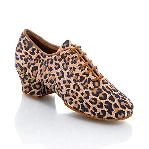 Rummos Mujeres Zapatos de Entrenador de Baile R377 020 - Material: Cuero - Color: Leopardo - Anchura: Normal - Tacón: 45 Cuban - Talla: EUR 38,5