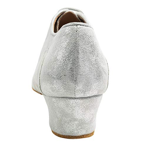 Rummos Mujeres Zapatos de Entrenador de Baile R377 169 - Material: Cuero/Nobuk - Color: Plateado Cuarzo - Anchura: Normal - Tacón: 45 Cuban - Talla: EUR 40