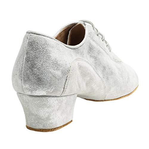 Rummos Mujeres Zapatos de Entrenador de Baile R377 169 - Material: Cuero/Nobuk - Color: Plateado Cuarzo - Anchura: Normal - Tacón: 45 Cuban - Talla: EUR 40