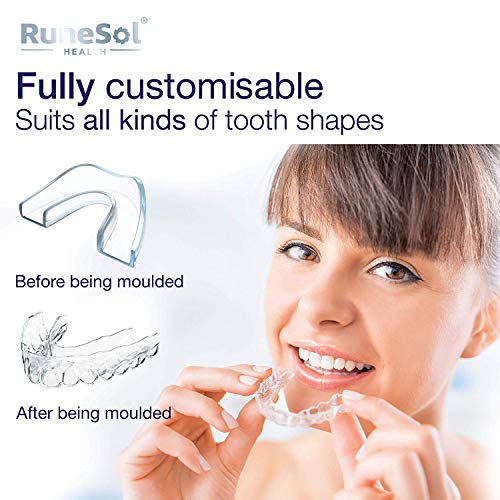 Runesol Ferula dental para bruxismo (8)| 100% libre de BPA | Tecnología de fácil moldeado | Paquete de seis protectores dentales en tres tamaños | Protector dental para evitar el rechinamiento