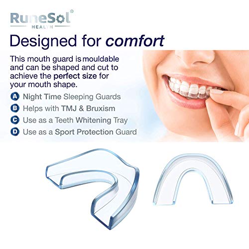 Runesol Ferula dental para bruxismo (8)| 100% libre de BPA | Tecnología de fácil moldeado | Paquete de seis protectores dentales en tres tamaños | Protector dental para evitar el rechinamiento