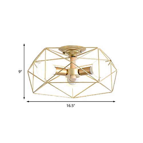 RUNNUP Lámpara de techo LED moderna geométrica jaula de oro luz de montaje semi empotrada lámpara para niños sala de estar dormitorio guardería cocina oficina iluminación interior-3 luces RUNNUP Lámpara de techo LED moderna geométrica jaula de oro luz de montaje semi empotrada lámpara para niños sala de estar dormitorio guardería cocina oficina iluminación interior-3 luces