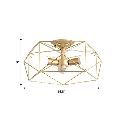 RUNNUP Lámpara de techo LED moderna geométrica jaula de oro luz de montaje semi empotrada lámpara para niños sala de estar dormitorio guardería cocina oficina iluminación interior-3 luces