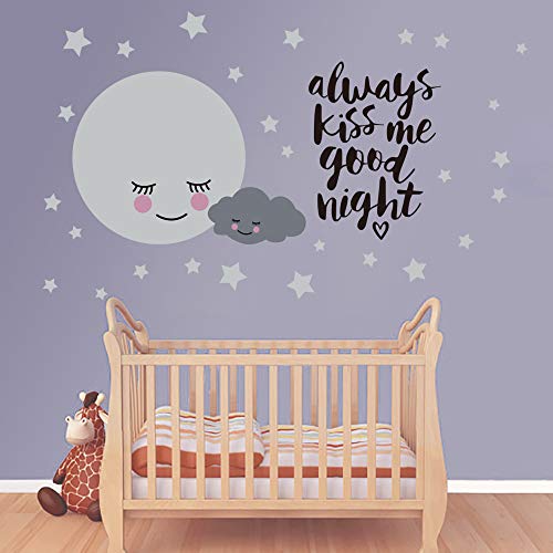 Runtoo Pegatinas de Pared Estrellas Luna Stickers Adhesivos Vinilo Frases Always Kiss Me Goodnight Decorativas Dormitorio Habitacion Bebe