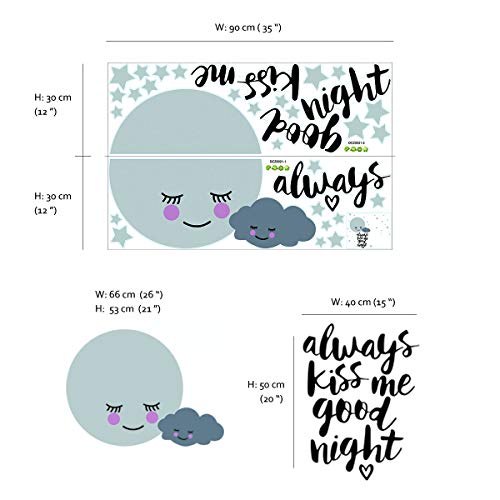 Runtoo Pegatinas de Pared Estrellas Luna Stickers Adhesivos Vinilo Frases Always Kiss Me Goodnight Decorativas Dormitorio Habitacion Bebe